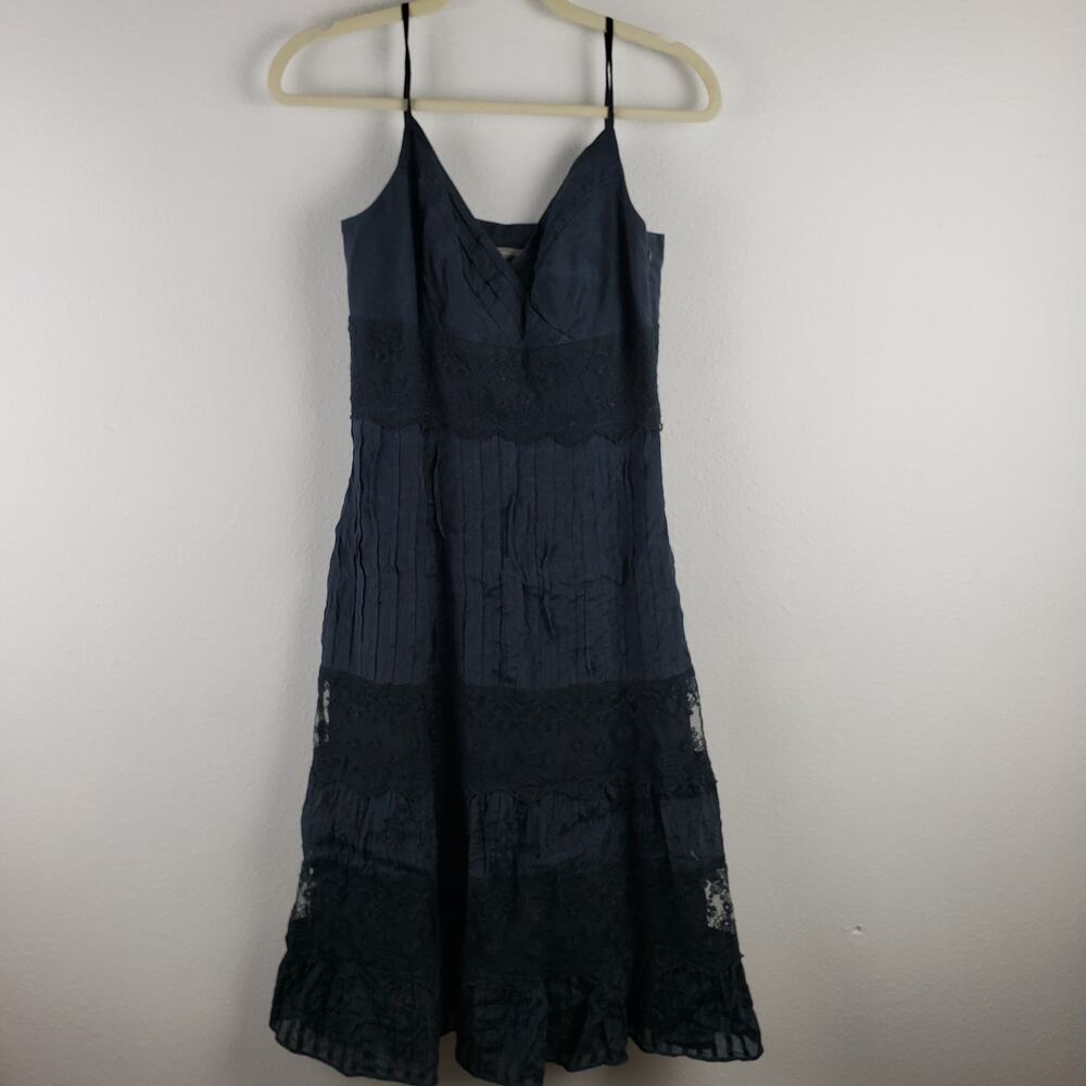 Ann Taylor Women's 2 Lace Tiered Midi Dress Black‎ Silk Witchy Whimsigoth Flowy